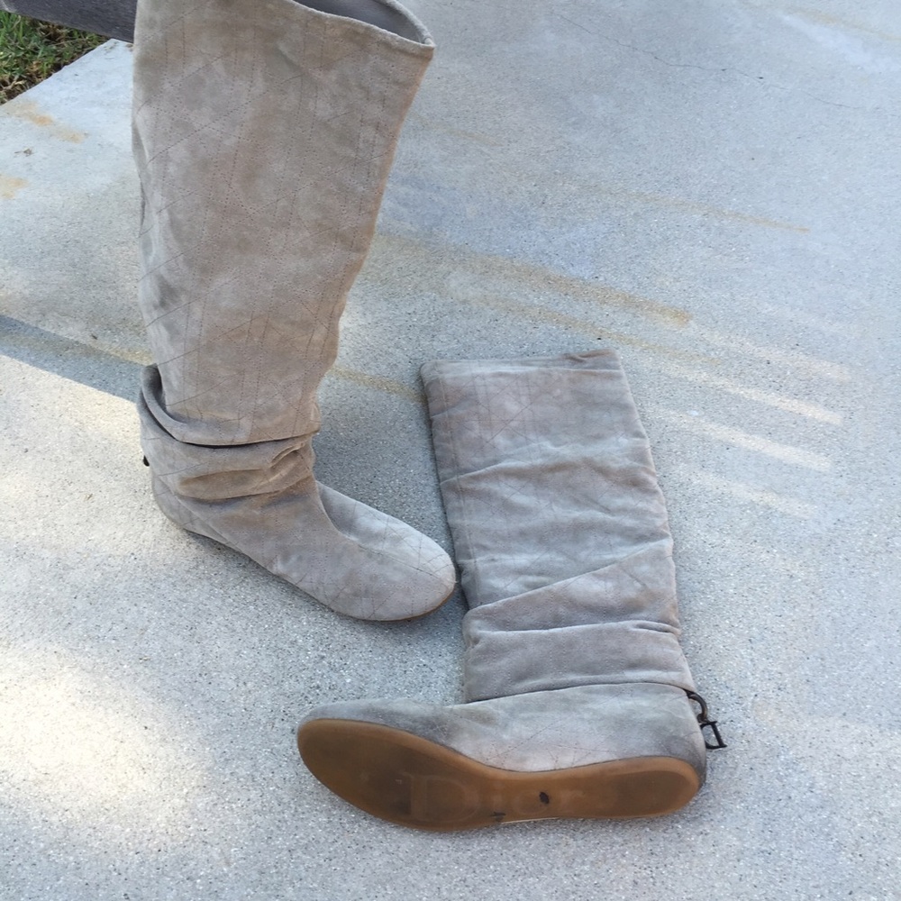 Dior Taupe Quilted Suede Knee-High Boots